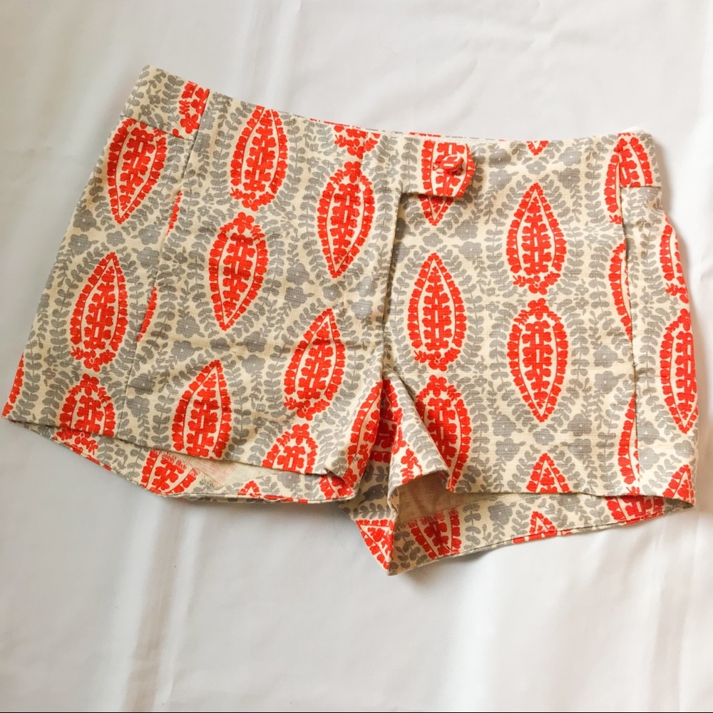 J. Crew Orange Grey Leaf Print Shorts 2 XS